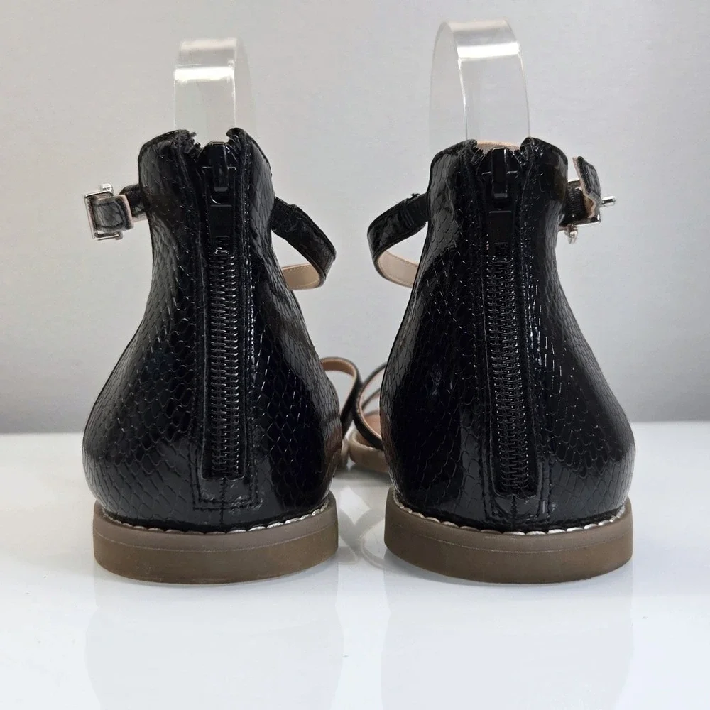 Mix No 6 Strappy Flat Gladiator Sandals 9 Black Vegan Leather Snakeskin Embossed